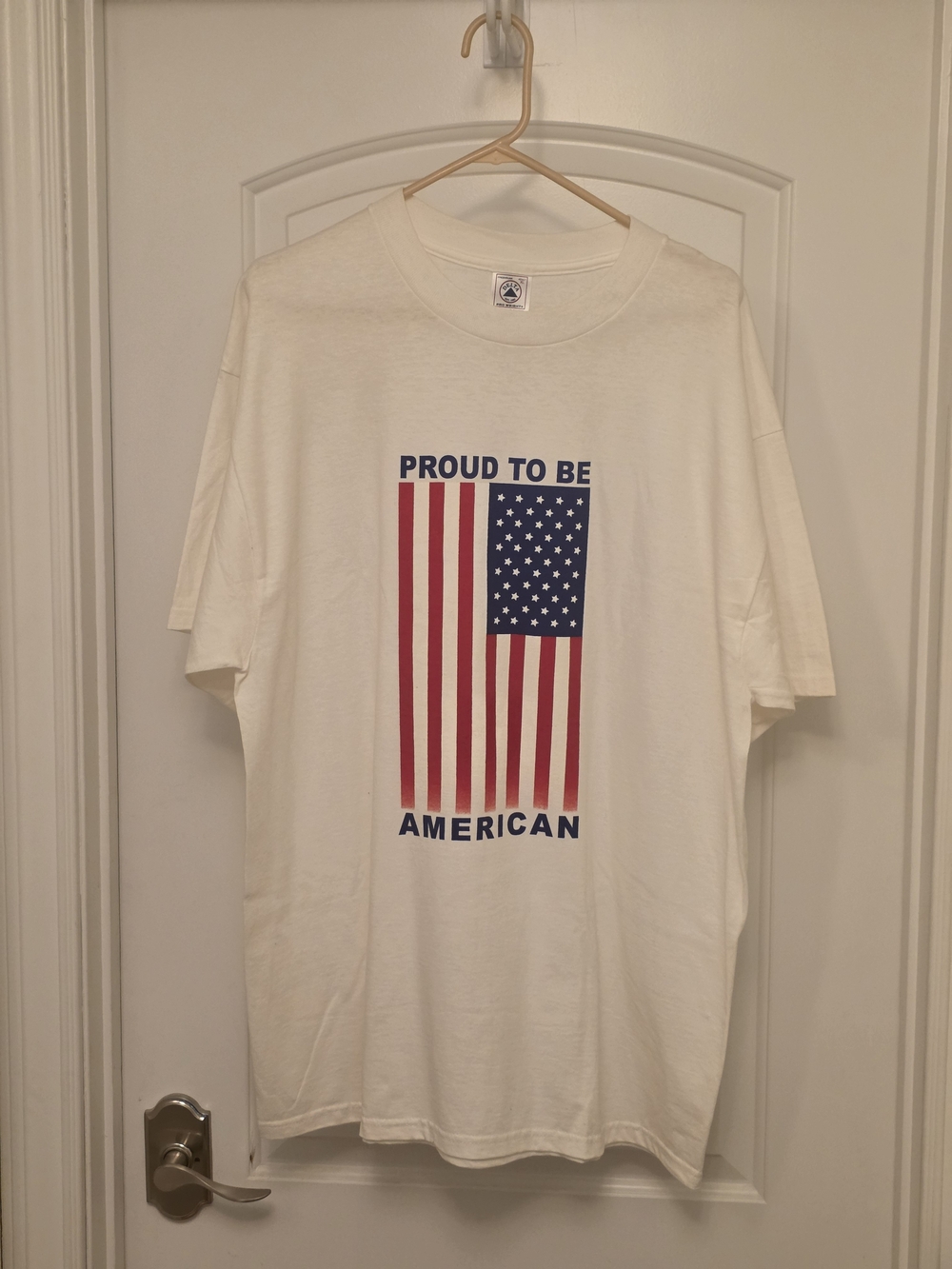 4th Of JULY Proud to Be American Flag Graphic T-Shirt - White. Extra Large Size.